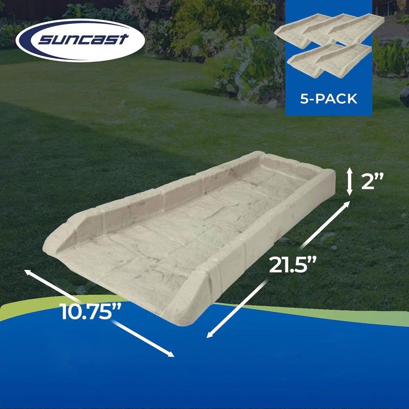 suncast Durable Plastic Anti Erosion Decorative Rain Gutter Downspout Splash Block for Garden, Front Yard, or Back Yard, Pack of 5, Taupe - Image 3