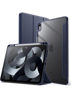 حافظة مع حامل أقلام، غطاء حماية ذكي مقاوم للصدمات مع غطاء خلفي شفاف لجهاز iPad Air 11 بوصة M2 2024/5th/4th Generation (2022/2020) 10.9 بوصة (أزرق)