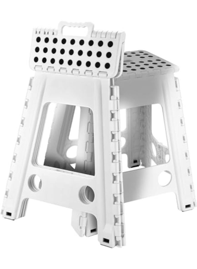 Generic Folding Step Stool, Heavy Duty Plastic Foldable Step Stool Lightweight Foot Stool with Portable Handle, Compact Plastic Foldable Step Stool for Bathroom, Bedroom, Kitchen (White)  - Image 1