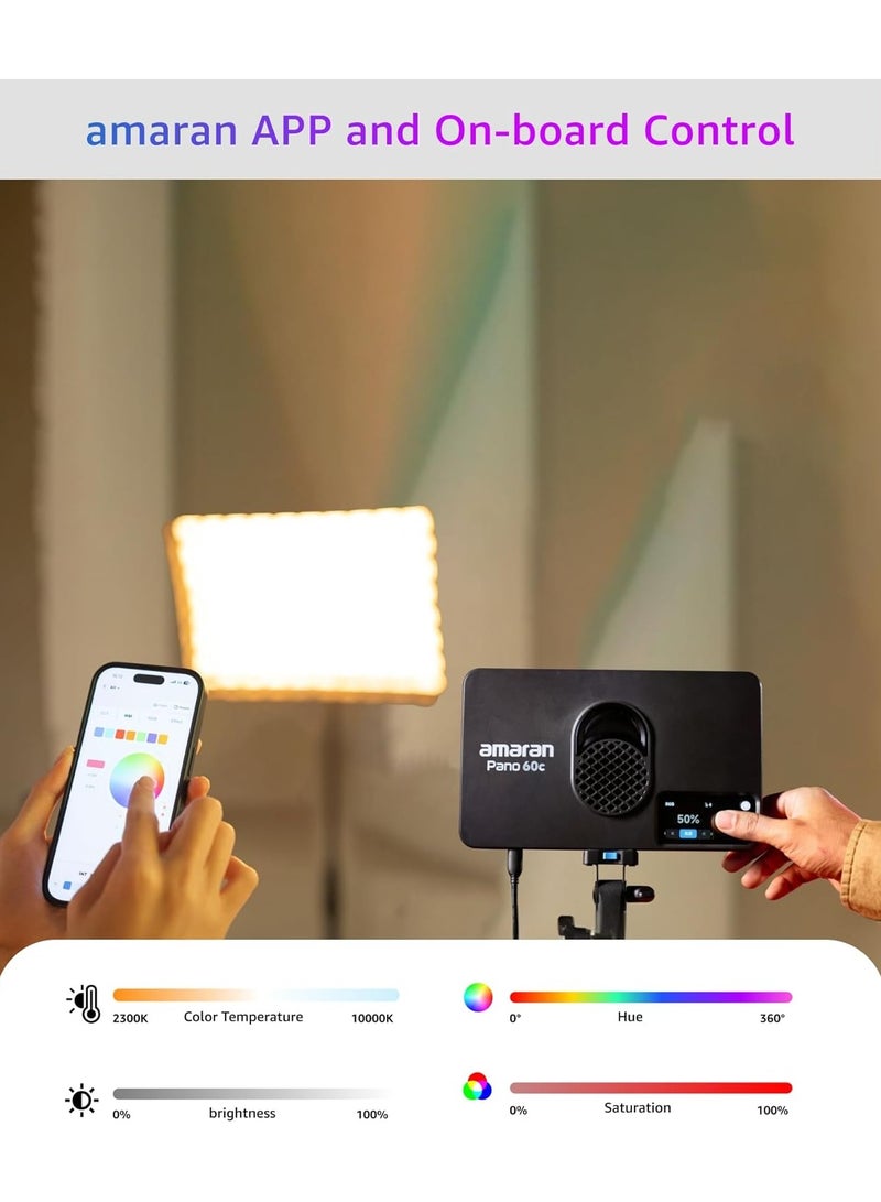 أبتشر أبتشر أماران Pano 120C كيت (فحم) – لوحة إضاءة LED RGBWW مع تحكم كامل بالألوان وحقيبة ناعمة - Image 2