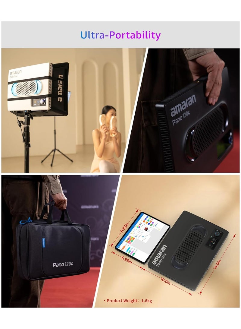 أبتشر أبتشر أماران Pano 120C كيت (فحم) – لوحة إضاءة LED RGBWW مع تحكم كامل بالألوان وحقيبة ناعمة - Image 3