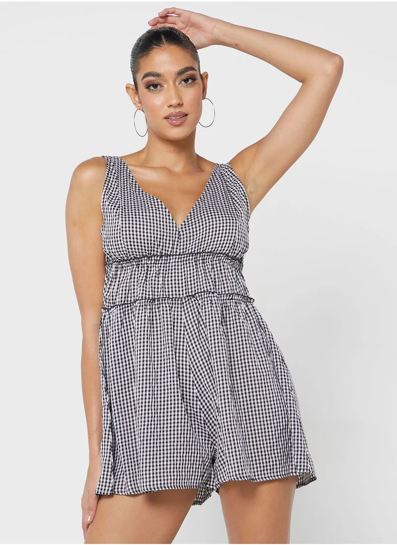 boohoo Plunge Neck Printed Playsuit