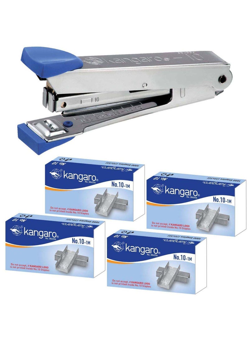 Kangaro Stapler with Number 10-1m Pins Silver Pack of 4