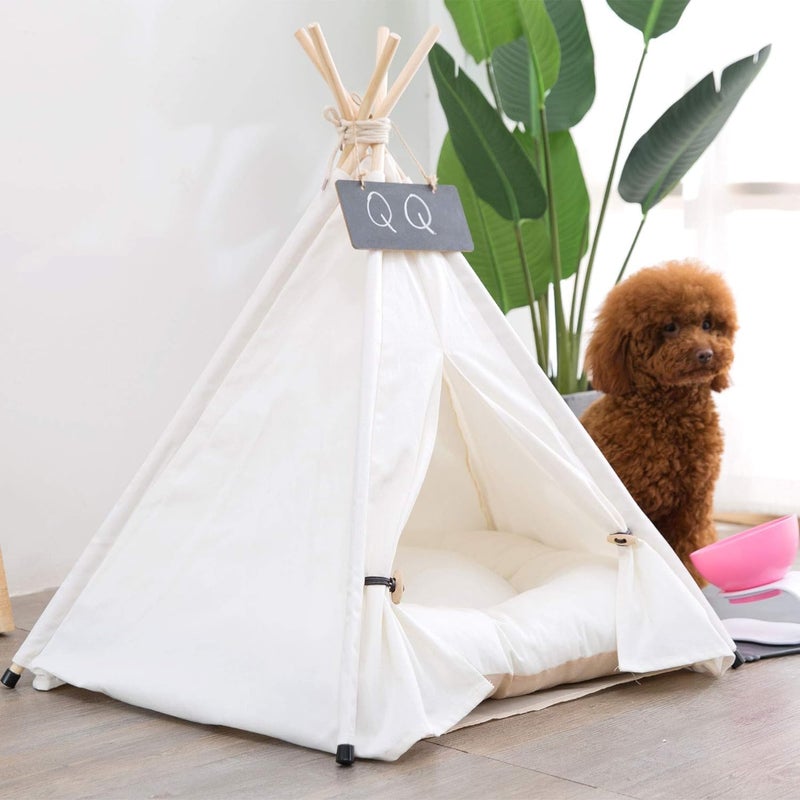 scnbom Pet Teepee Dog & Puppy Cat Tents Tipi Bed Portable Houses with Thick Cushion for Pets Up to 15lbs - Image 2