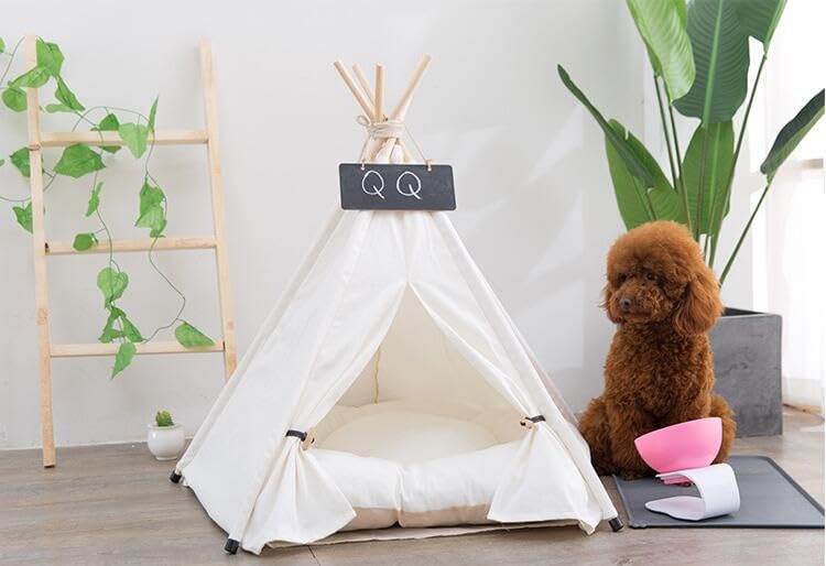 scnbom Pet Teepee Dog & Puppy Cat Tents Tipi Bed Portable Houses with Thick Cushion for Pets Up to 15lbs - Image 4