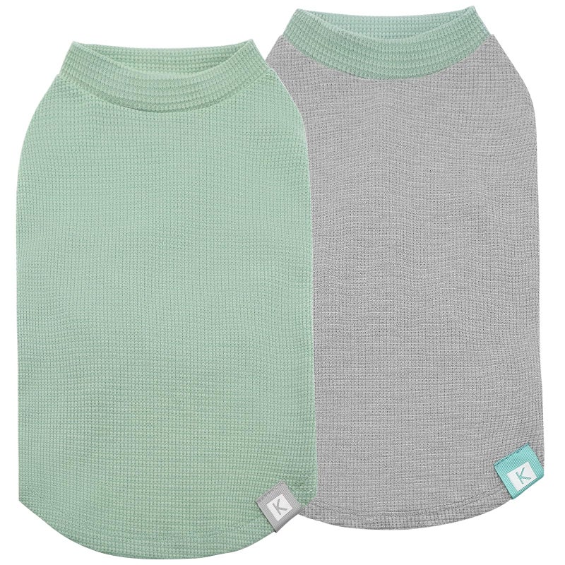 KYEESE 2Pack Waffle Dog Shirts, Lightweight Sleeveless Dog T Shirts for Small Dogs Boy Girl, Breathable Pet Vest Comfortable Tank Top Soft Dogs Clothes for Daily Wear, Green+Grey, M - Image 1