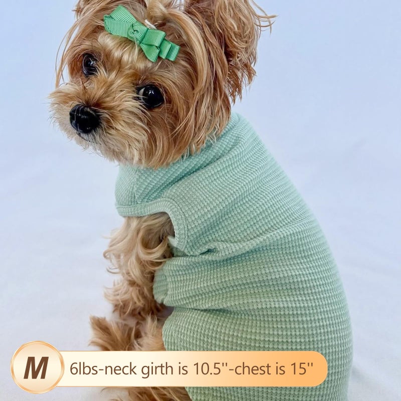 KYEESE 2Pack Waffle Dog Shirts, Lightweight Sleeveless Dog T Shirts for Small Dogs Boy Girl, Breathable Pet Vest Comfortable Tank Top Soft Dogs Clothes for Daily Wear, Green+Grey, M - Image 3