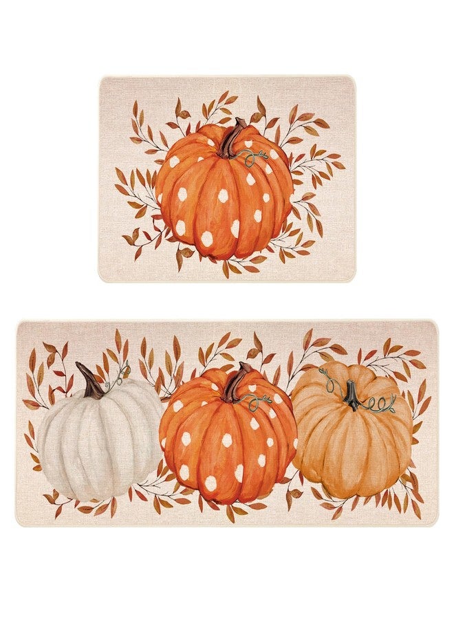 Siilues Fall Kitchen Mats Set of 2, Non-Slip Fall Pumpkin Kitchen Rugs for Floor Seasonal Autumn Thanksgiving Home Decor Low-Profile - 17x29 and 17x47 Inch - Image 1
