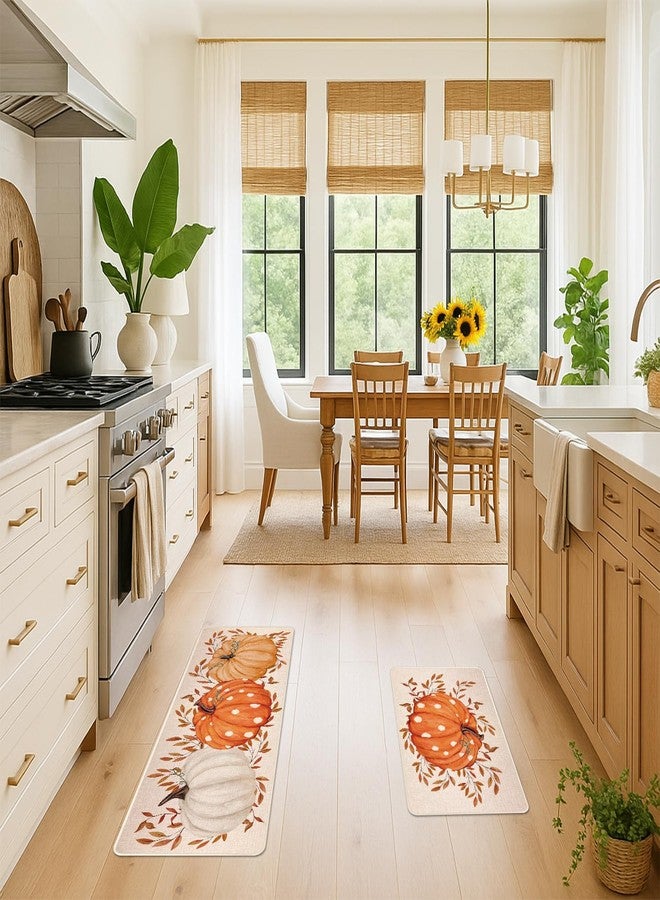 Siilues Fall Kitchen Mats Set of 2, Non-Slip Fall Pumpkin Kitchen Rugs for Floor Seasonal Autumn Thanksgiving Home Decor Low-Profile - 17x29 and 17x47 Inch - Image 3