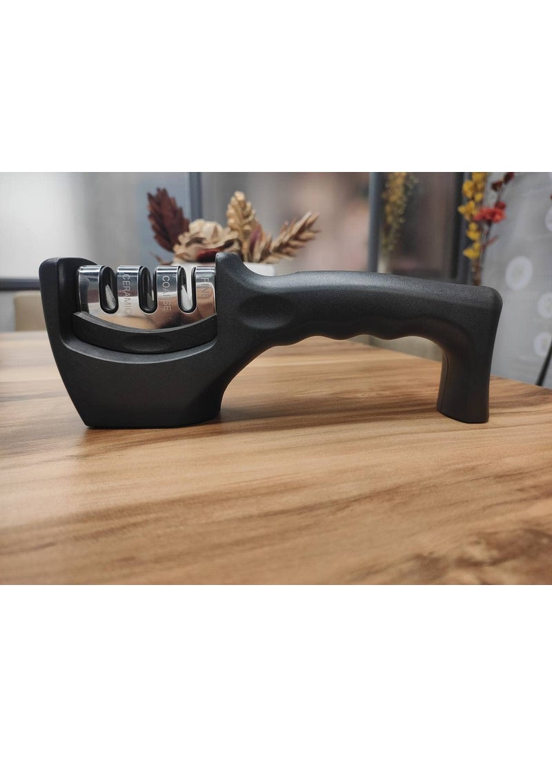 BUY Villa Buy villa 3 Stage Manual System AntiSlip Rubber Base Kitchen Utility Sharpening 3 in 1 Knife Sharpening Tool for Grip Three Slots Handle Knife Sharpener Tool with Removable Head Grinder  - Image 3