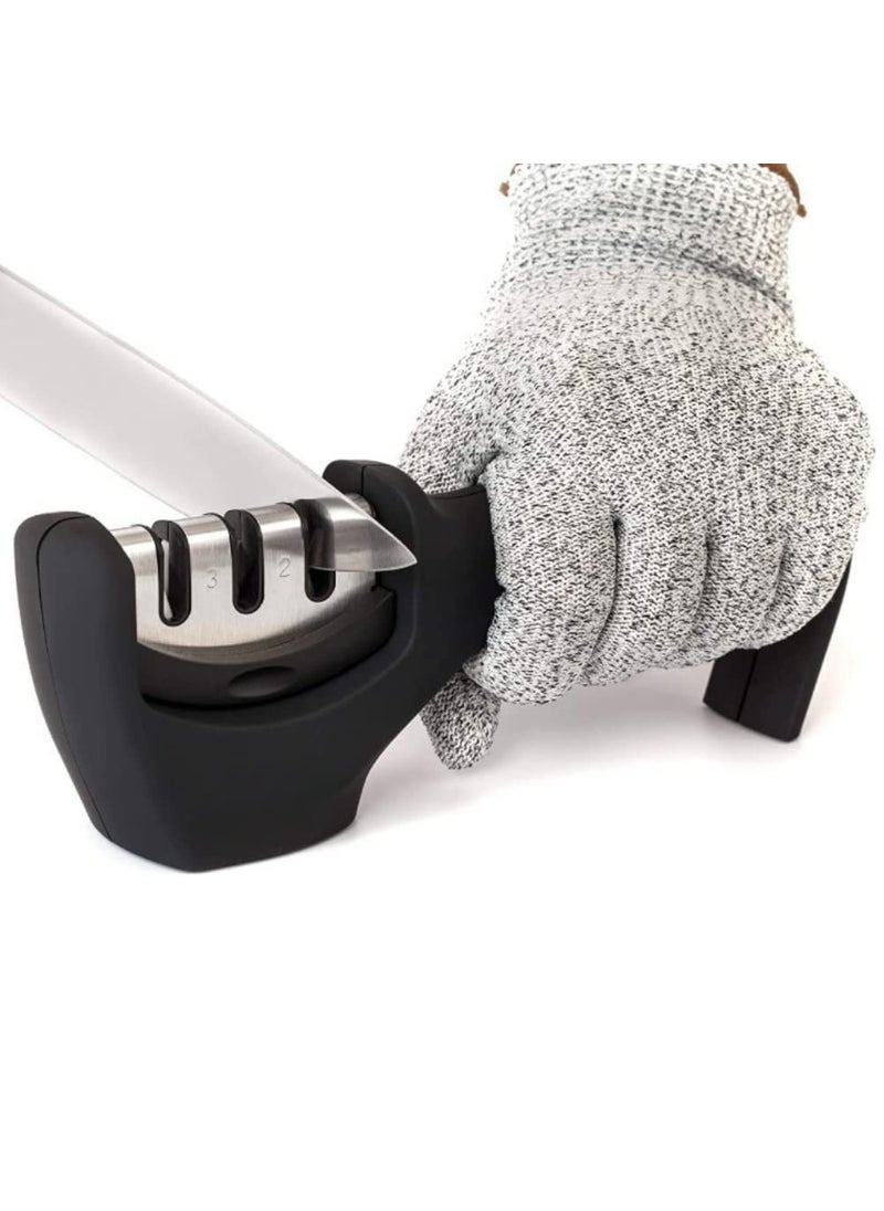 BUY Villa Buy villa 3 Stage Manual System AntiSlip Rubber Base Kitchen Utility Sharpening 3 in 1 Knife Sharpening Tool for Grip Three Slots Handle Knife Sharpener Tool with Removable Head Grinder  - Image 4