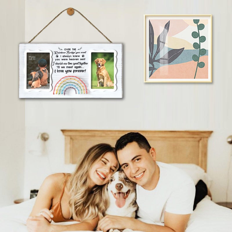 EXQUIDECA Dog Memorial Double Picture Frames 4x6 Inches - Pets Passing Away Sympathy Gift - Bereavement Remembrance Photo Frame with Rainbow Bridge and Quotes - Image 5