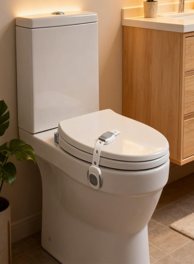 SKYROKU قفل مرحاض آمن للأطفال - أقفال خزائن أمان للأطفال لمقعد المرحاض، الأدراج، الثلاجة، الأبواب | تركيب سهل مع لاصق 3M قوي | حزام غير سام وقابل للتعديل لسلامة الأطفال والحيوانات الأليفة - Image 1