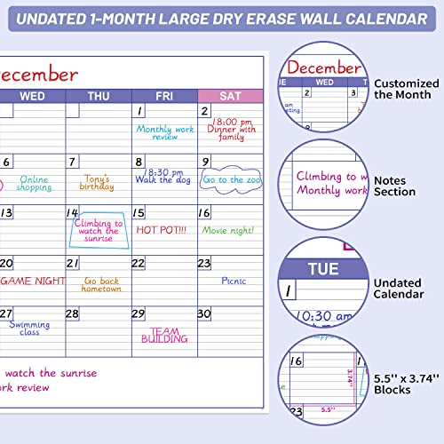 BooQool Large Dry Erase Calendar for Wall - Undated 1 Month Wall Calendar, 40" x 30", Erasable & Reusable Laminated Calendar with 8 Round Stickers, Great Layout Wall Calendar Dry Erase for Home, Office and School - Image 3