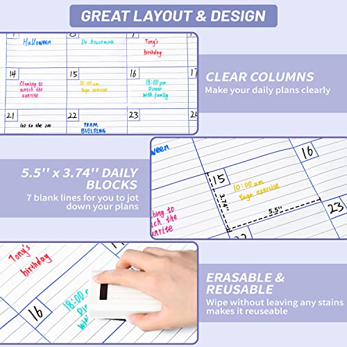BooQool Large Dry Erase Calendar for Wall - Undated 1 Month Wall Calendar, 40" x 30", Erasable & Reusable Laminated Calendar with 8 Round Stickers, Great Layout Wall Calendar Dry Erase for Home, Office and School - Image 4