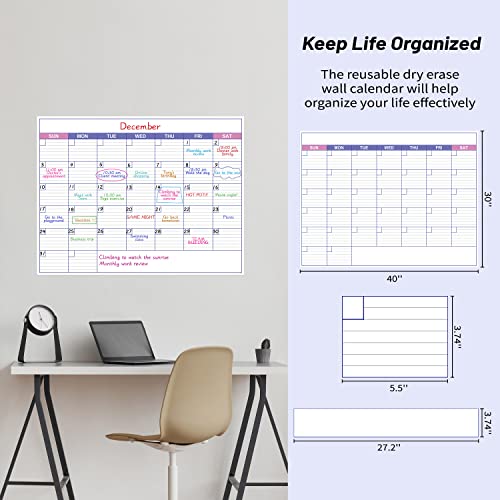 BooQool Large Dry Erase Calendar for Wall - Undated 1 Month Wall Calendar, 40" x 30", Erasable & Reusable Laminated Calendar with 8 Round Stickers, Great Layout Wall Calendar Dry Erase for Home, Office and School - Image 5