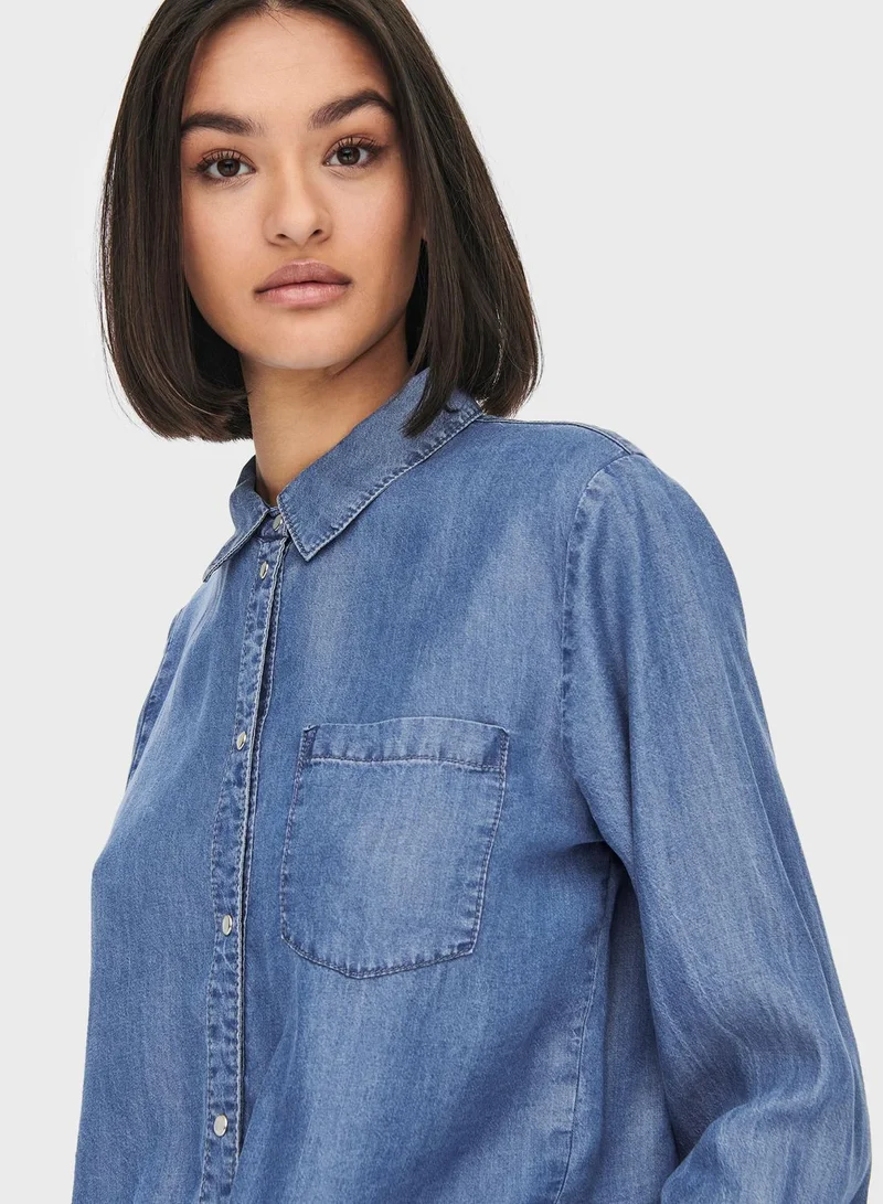 Jacqueline de Yong Knot Pocket Detail Denim Shirt