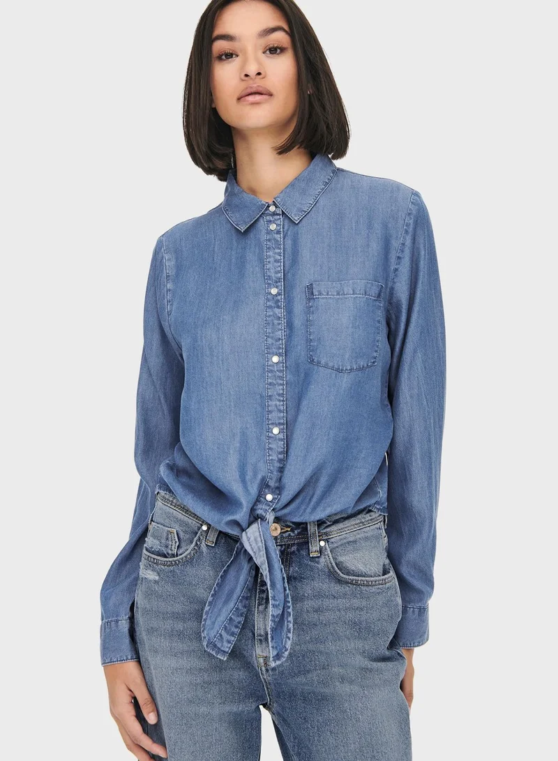 Jacqueline de Yong Knot Pocket Detail Denim Shirt