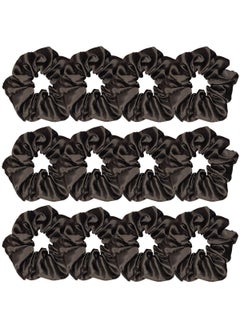 Sufermoe 12 Pcs Satin Silk Scrunchies  Soft Hair Ties Fashion Bands Bows Ropes Elastic Bracelets Ponytail Holders Hair Accessories for Women and Girls 45 Inch Black 