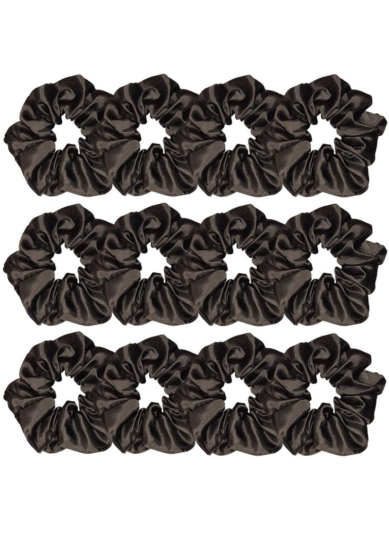 Sufermoe - 12 Pcs Satin Silk Scrunchies  Soft Hair Ties Fashion Bands Bows Ropes Elastic Bracelets Ponytail Holders Hair Accessories for Women and Girls 45 Inch Black - Image 1