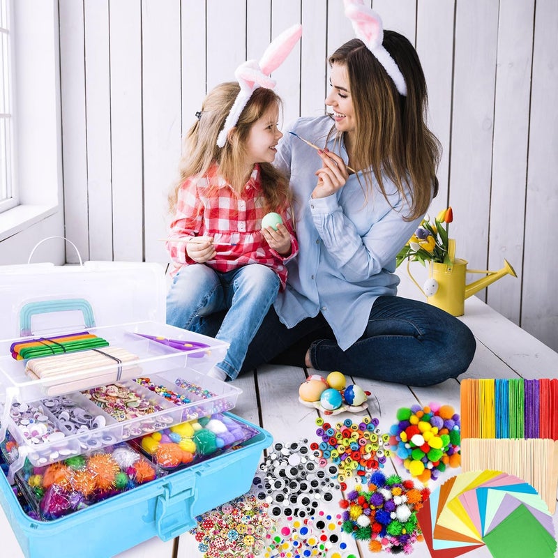 kortes Jumbo Art and Craft Supplies for Kids, Toddler DIY Craft Art Supply Set Included Pipe Cleaners, Pom Poms, Feather, Folding Storage Box - All in One for Craft DIY Art Supplies, Light Blue - Image 5
