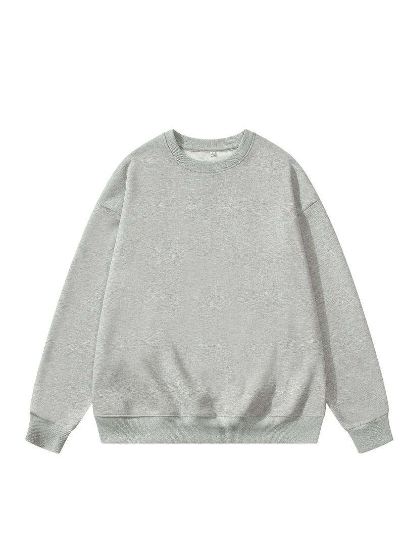 Loquat - Solid Color Men's Wool Thickened Sweatshirt Grey - Image 1