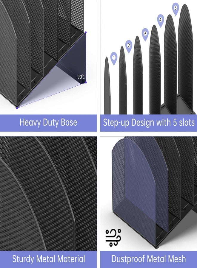 ReePlan Desk File Organizer, Vertical File Folder Organizer with 5-Section, Document & Record Holder and Storage for Home Office School, Black - Image 4
