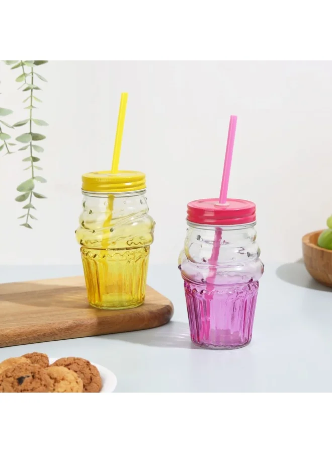 DANUBE HOME Danube Essential 4-Piece Colored Glass Jar Set W/Metal Lid,Straw 490 Ml