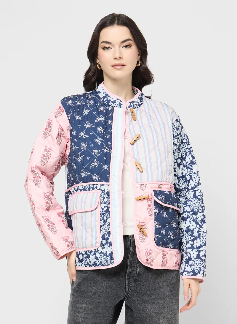 جينجر Floral Patchwork Quilted Jacket
