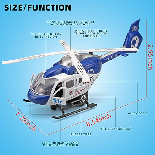 NOVAFUSION Kids Helicopter Toy Diecast Military Helicopters Model KitPull Back Toy Helicopter with Lights and SoundToy Airplane with Rotatable PropellerHelicopters Toys for Boys Age 47Blue - Image 5