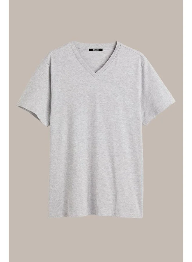 Mmetalic  Men's Multicolored 100% Cotton T-Shirt Regular Fit Relaxed Cut V-Neck 5-Piece Basic T-Shirt Pack for Men | Best Price UAE