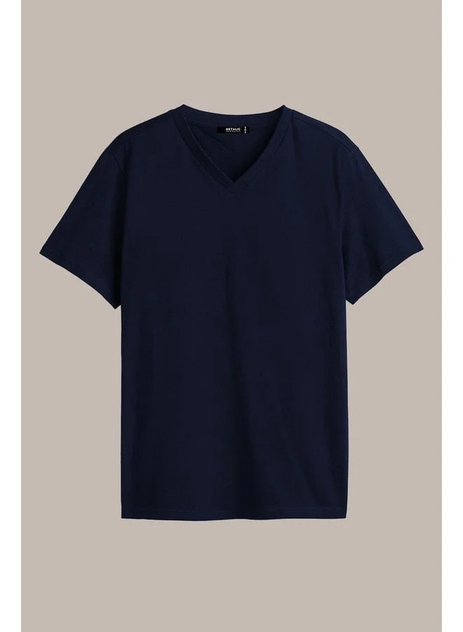 Mmetalic  Men's Multicolored 100% Cotton T-Shirt Regular Fit Relaxed Cut V-Neck 5-Piece Basic T-Shirt Pack for Men | Best Price UAE