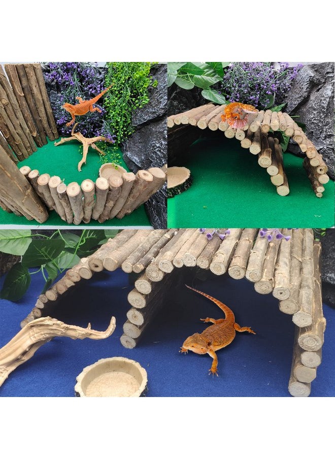 Hamiledyi - Hamiledyi Large Reptile Hideout Wood Bridge Ladder Hiding Hut Bearded Dragon Hammock Lizards Habitat Decor Climbing Accessories Tortoise Hide Cave Toy for Gecko Snake Chameleon Gecko Iguana - Image 1