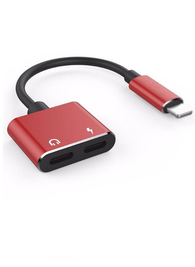 CF Aluminum Alloy Case - Suitable for iPhone X, iPhone 14, Xr, Xs, Dual Lightning Headphone Audio Adapter Cable, iOS 14 Audio Charging 2-in-1 Converter Extender (No Power Required), Charging Audio Sync Connector (Red and Black) - Image 1