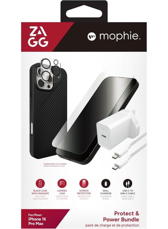 ZAGG Mophie Protect & Power Bundle Luxe Snap Case, Glass Elite Screen & Camera Lens Protector, 20W USB-C PD Wall Charger, USB-C to USB-C Cable (16 pro max) Black - Image 2