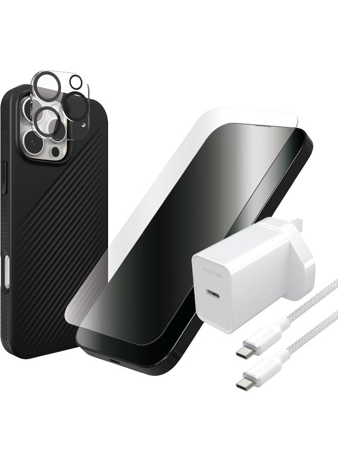 ZAGG Mophie Protect & Power Bundle Luxe Snap Case, Glass Elite Screen & Camera Lens Protector, 20W USB-C PD Wall Charger, USB-C to USB-C Cable (16 pro max) Black - Image 1