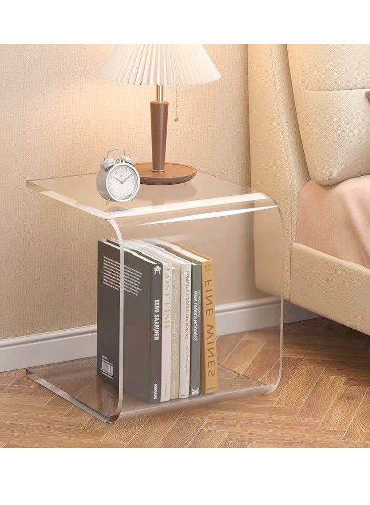 فاشون هوم طاولة جانبية فاخرة متعددة الأغراض على شكل حرف C بتصميم شفاف وطاولة قهوة أكريليك وطاولة وجبات خفيفة وطاولة بجانب السرير لغرفة المعيشة وغرفة النوم وأثاث المكتب المنزلي 29 × 42 × 42 سم - Image 2