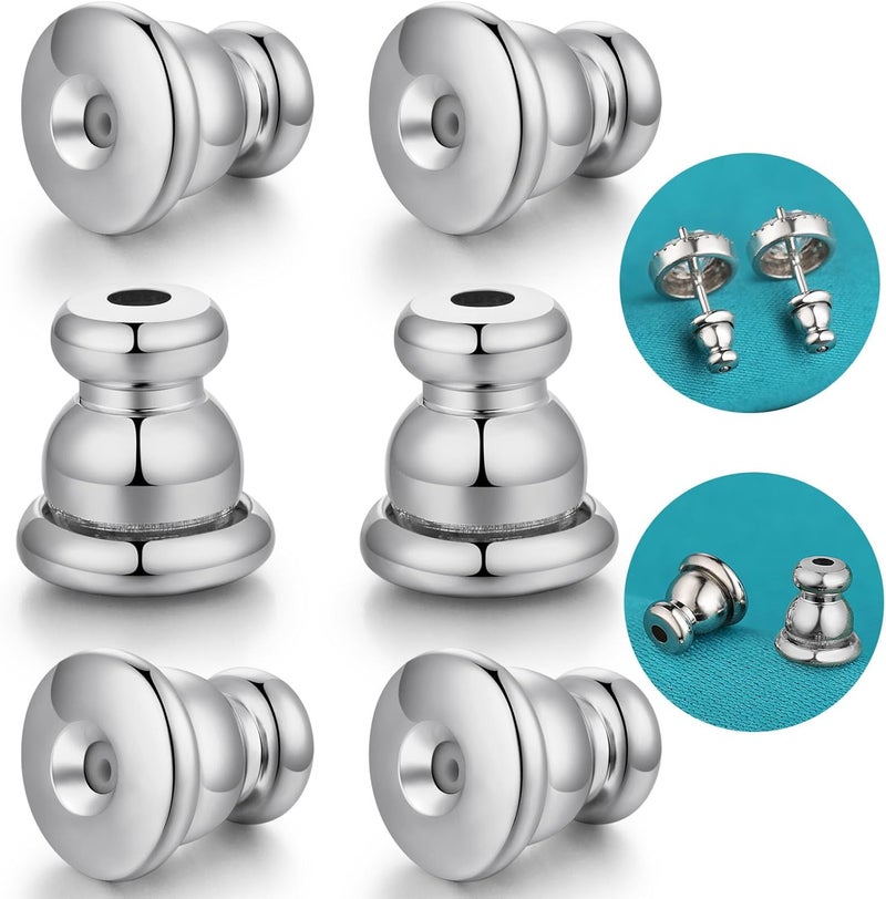 Catinee Earring Backs Replacements,14k Plated White Gold Earrings Back for Studs Secure,Hypoallergenic Earring Backs Apply to Earring Backs for Droopy Ears(6pcs/3pair) - Image 1
