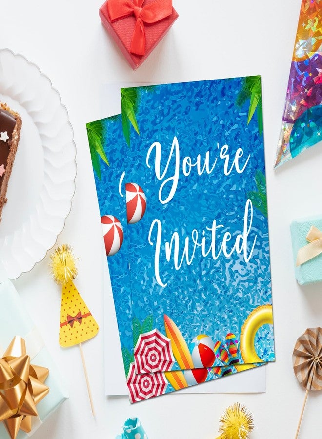 Soiceu Pool Party Invitations with Envelopes Set of 20 Summer Swimming Pool Theme Birthday Party Invites Fill in Blank - Image 3