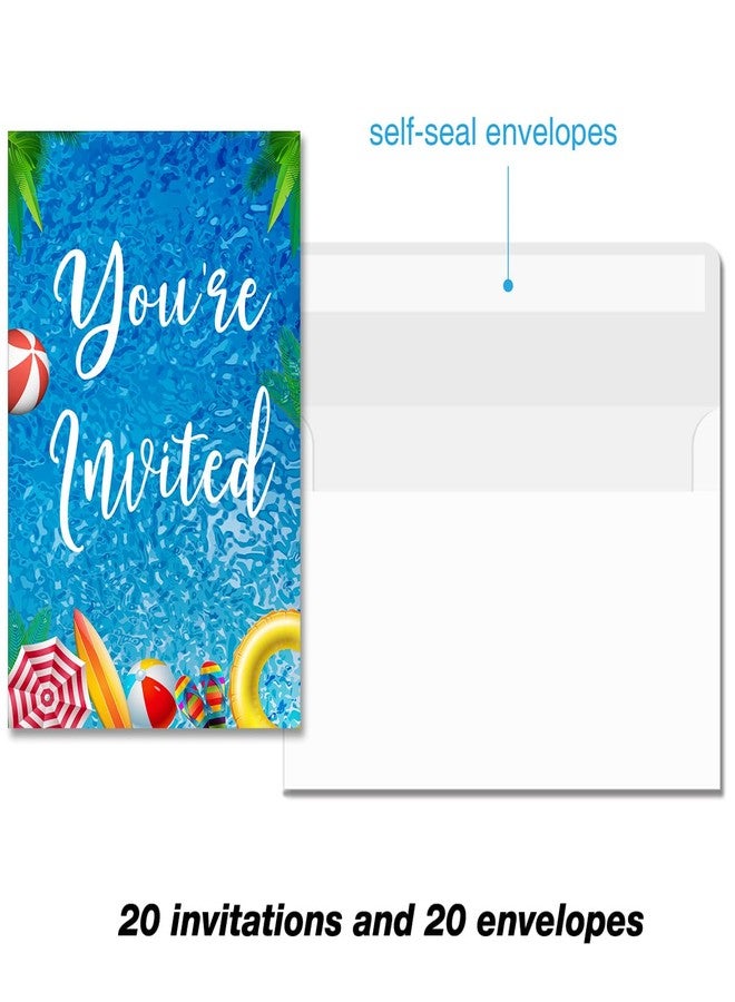 Soiceu Pool Party Invitations with Envelopes Set of 20 Summer Swimming Pool Theme Birthday Party Invites Fill in Blank - Image 5