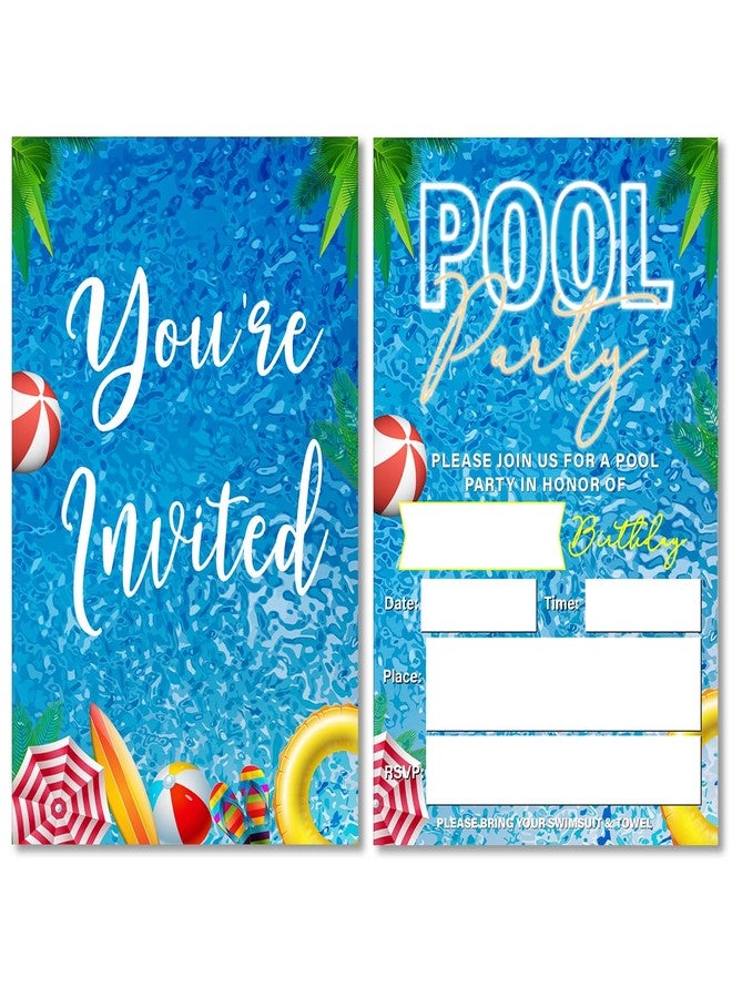 Soiceu Pool Party Invitations with Envelopes Set of 20 Summer Swimming Pool Theme Birthday Party Invites Fill in Blank - Image 1