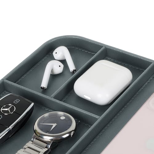 V-CUBE Designs Premium Vegan Leather Valet Tray|Stylish & Modern Office Desk Tray| Table/Bedside/Entryway Organiser for everyday essentials like Keys, Phone, Watch, Wallet, Jewellery|Spill-Proof| Grey - Image 2