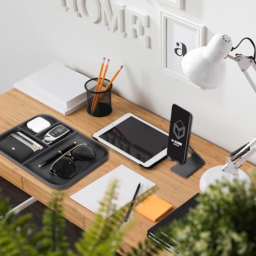V-CUBE Designs Premium Vegan Leather Valet Tray|Stylish & Modern Office Desk Tray| Table/Bedside/Entryway Organiser for everyday essentials like Keys, Phone, Watch, Wallet, Jewellery|Spill-Proof| Grey - Image 3