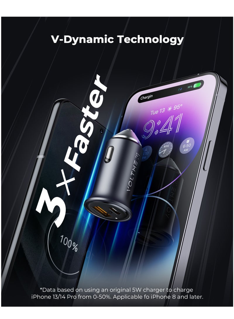 VOLTME Car Charger, 20W PD 3.0 USB C Car Charger, Fast Power Charging Block Dual Port USB A & C Plug Charger Adapter for iPhone 15/14/13, Samsung Galaxy S24/S23, Pixel, Moto and More- Blue/Black  - Image 2