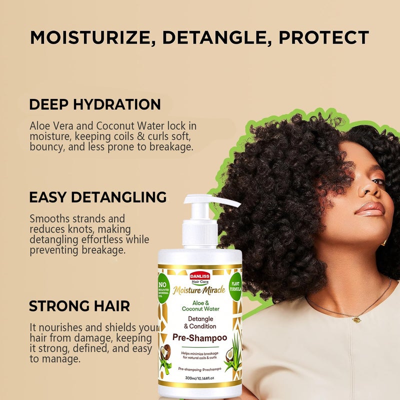 DANLISS Aloe Vera Coconut Water Conditioner - Pre-Shampoo and Conditioner 300ml (Sulfate-Free Mineral) - Image 2