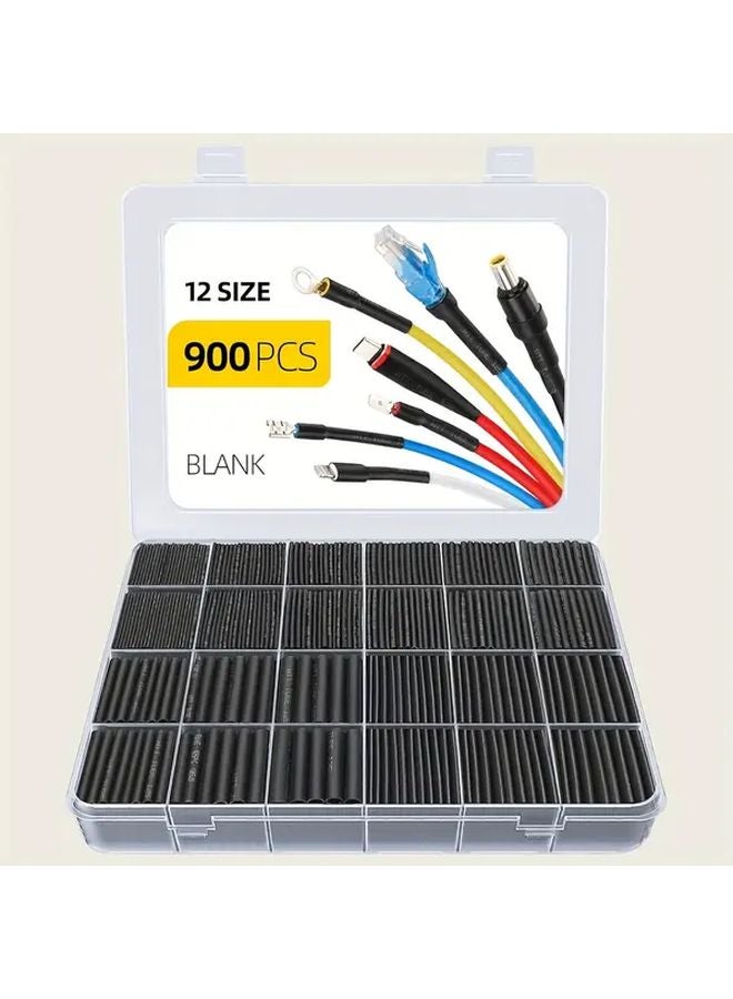 900pcs Heat Shrink Tube Kit 2 1 Shrink Ratio Waterproof Flame Retardant Black 12 Sizes - Image 2
