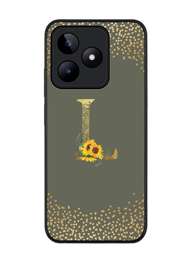Stylizedd - Rugged Black edge case for Realme C51 / Realme Note 50 4G,Custom Monogram Initial Letter Floral Pattern Alphabet - L (Olive Green) - Image 1