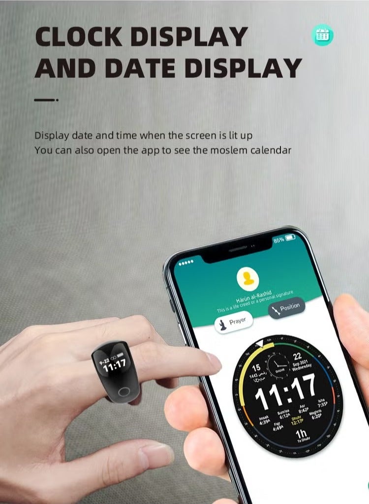 إيكوانتو خاتم الثناء عداد أصابع قابل للتعديل مع دعم التطبيق عداد رقمي خاتم تذكير بالصلاة عداد أصابع ذكر مسلم مكون من 4 أرقام (أسود + أبيض مع 5 أحجام (16/18/20/22/24 مم)) - Image 4
