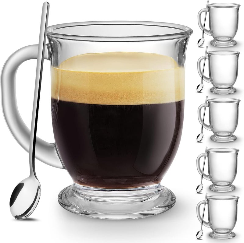 Mfacoy Glass Coffee Mugs Set of 6, Clear Large Coffee Mug 15 Oz With Handles for Hot Beverages, Clear Mugs for Tea, Cappuccino, Latte, Espresso Coffee, Juice, Glass Coffee Cups - Image 1