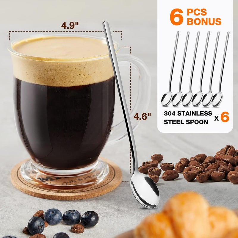 Mfacoy Glass Coffee Mugs Set of 6, Clear Large Coffee Mug 15 Oz With Handles for Hot Beverages, Clear Mugs for Tea, Cappuccino, Latte, Espresso Coffee, Juice, Glass Coffee Cups - Image 2